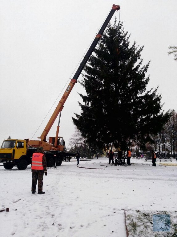 У Нововолинську під час встановлення розвалилася головна ялинка міста. ФОТО