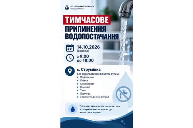 Завтра у селі біля Луцька тимчасово не буде води на кількох вулицях