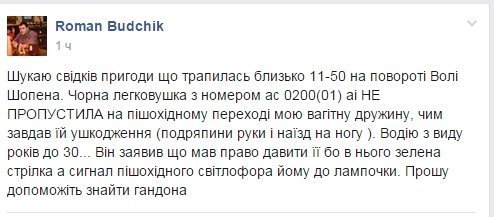 У Луцьку шукають водія, який на пішоходному переході ледь не збив вагітну жінку 