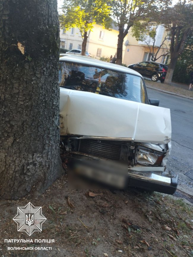 У Луцьку п'яний водій ВАЗ влетів в автівку, а потім – в дерево. ФОТО