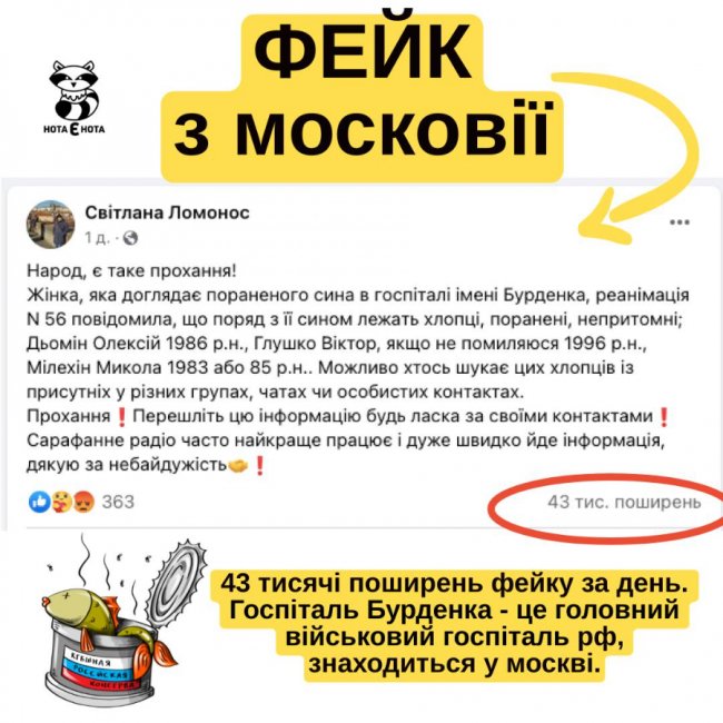 Російський фейк про поранених у «госпіталі Бурленка» дістався до Волині: припиніть це поширювати 