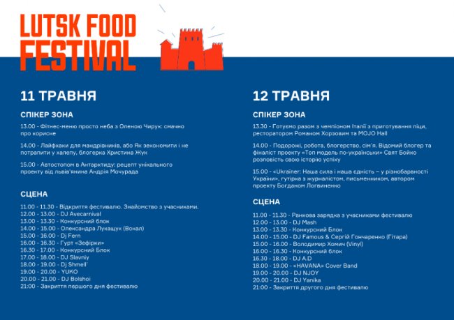 Відома програма Lutsk Food Fest, який відбудеться 11–12 травня 