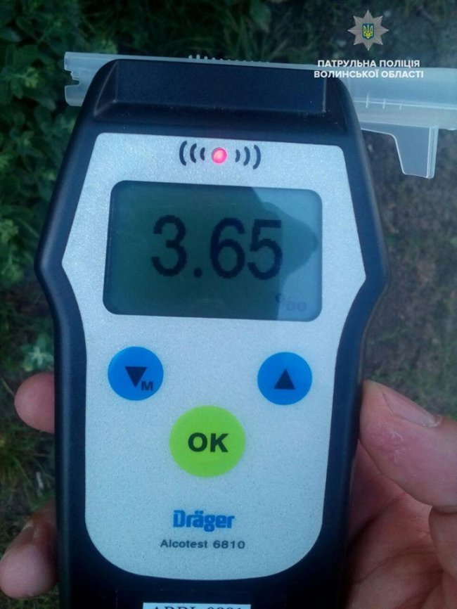 На Волині зловили п’яного водія: вміст алкоголю перевищив норму у 18 разів