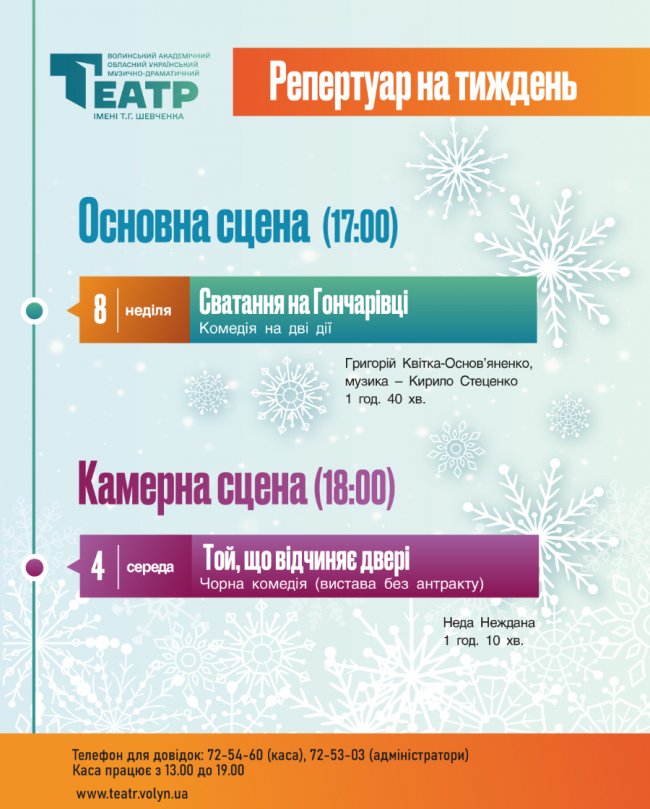 До Гончарівки на сватання чи побачити крізь замкову щілину правду: які вистави покажуть у Луцьку 4 – 8 грудня