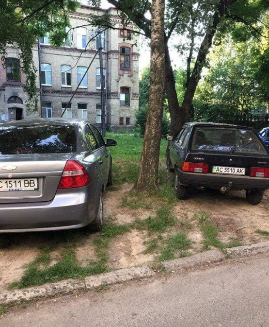 У Луцьку автохами паркують свої автівки на траві. ФОТО