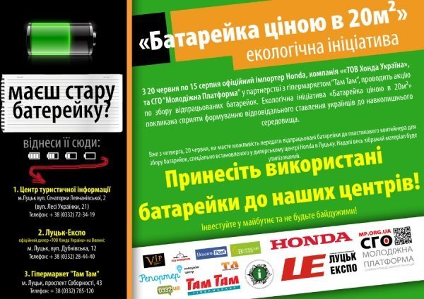 У Луцьку назвали місця, де прийматимуть використані батарейки