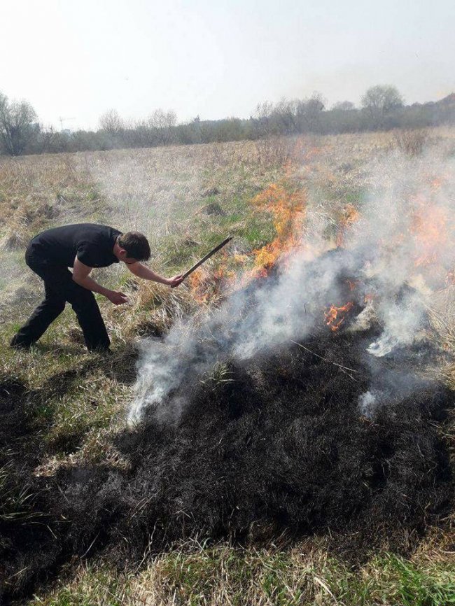 На березі Стиру горіла суха трава. ФОТО