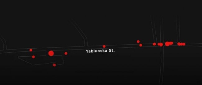 Карта тіл українців, виявлених на вулиці Яблунській в Бучі