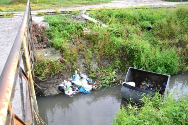 Нічні витівки по-луцьки: викинули у річку контейнер зі сміттям. ФОТО