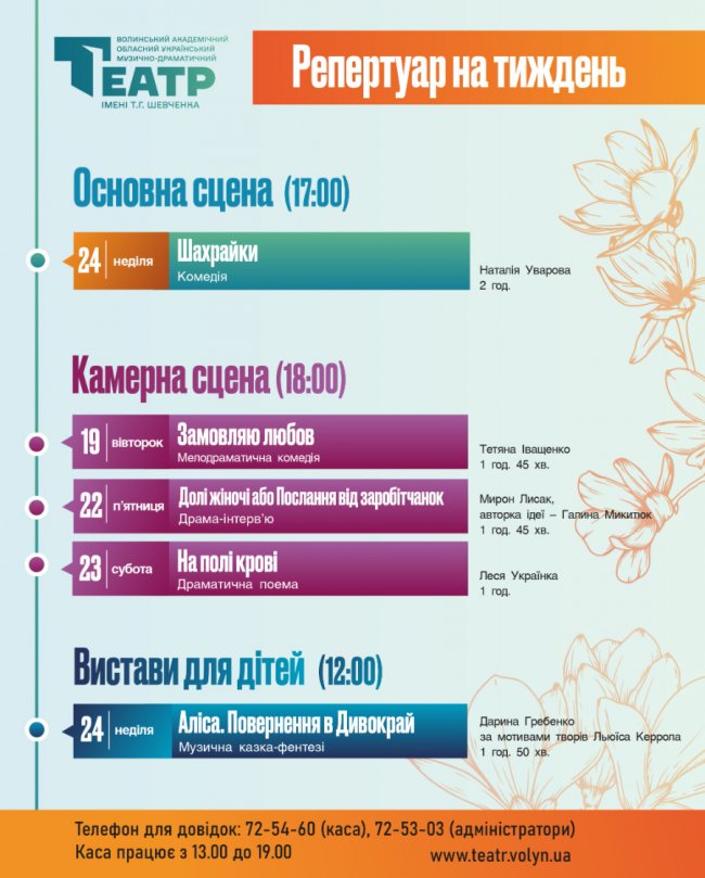Театральний анонс: огляд вистав у Луцьку 19 – 24 листопада