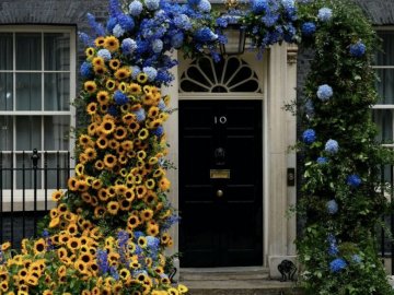 Резиденцію прем'єра Великої Британії прикрасили квітами кольорів прапора України. ФОТО