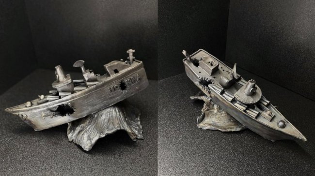 Волинський гончар змайстрував корабель «Москва» з продірявленим бортом