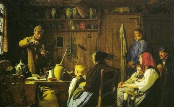 Альбер Анкер, Швейцарія. Доктор роздає безкоштовні зразки аддеролу, 1879