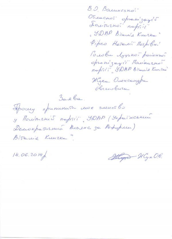 Голова луцького районного осередку УДАРу вийшов з партії