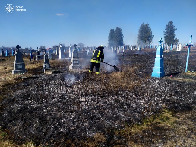 Вогонь перекинувся на хрести й пам'ятники: у селищі на Волині через паліїв трави ледве не згоріло кладовище 