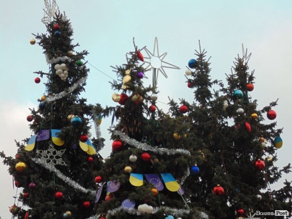 Ялинки у Луцьку прикрасили символікою ЄС. Прокуратура поки що мовчить. ФОТО