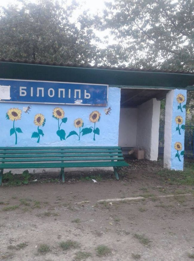 Соняхи і гігантські бджоли: у віддаленому волинському селі розмалювали зупинку. ФОТО