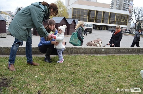 Активісти в центрі Луцька садили клумбу. ФОТО