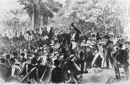 Замах Березовського на Олександра II. Малюнок з «Illustrirte Zeitung». 6 червня 1867 р.