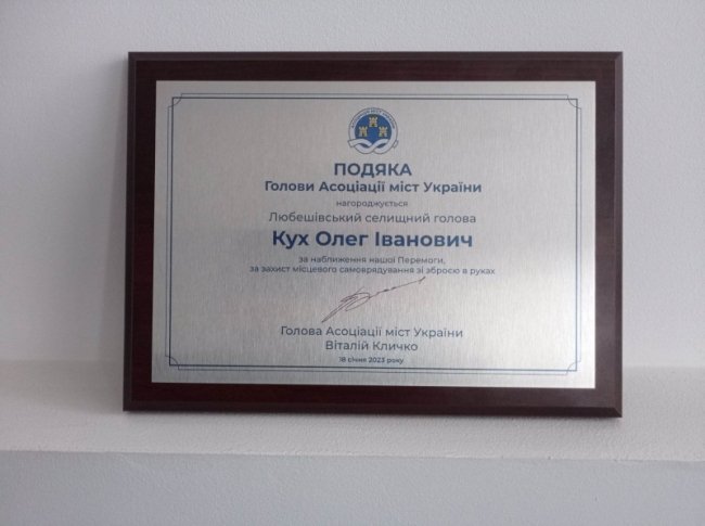 Селищний голова з Волині отримав подяку від Кличка