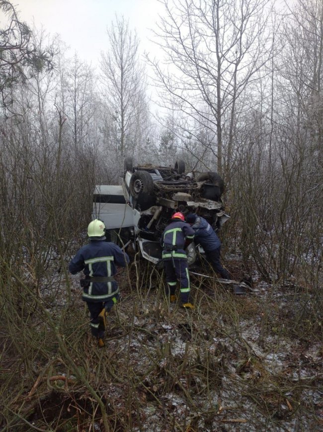На дорозі Київ-Ковель бус з пасажирами злетів у кювет та перевернувся. ФОТО