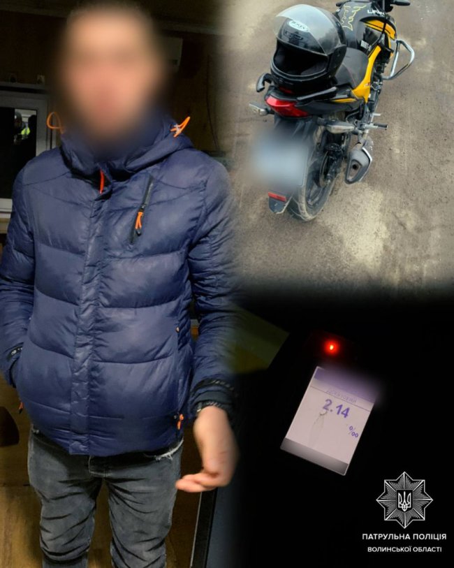 У Луцьку зловили мотоцикліста, в якого вміст спирту у крові перевищив норму у 10 разів