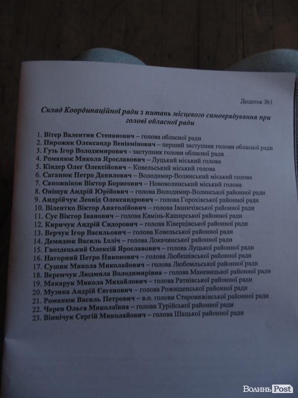 Хто увійшов до координаційної ради при голові Волиньради