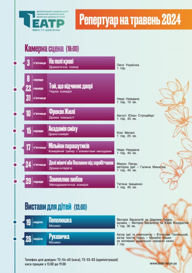 У Волинському драмтеатрі – справжня весна: лучан запрошують на вистави та святковий концерт, які відбудуться у травні
