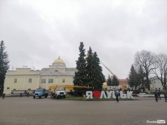У центрі Луцька почали прикрашати головні ялинки: якими вони будуть цьогоріч 