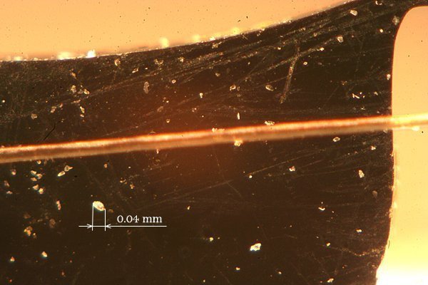 Мікроструктура полірованого кремнію та людська волосина