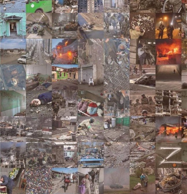 Фотограф із Білорусі створив портрет Путіна із жахливих фото з війни в Україні