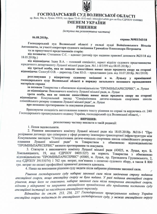 Луцький «Промінь» виграв суд у міськради щодо парковки