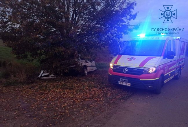 21-річний водій влетів у дерево на Волині: його госпіталізували. ФОТО