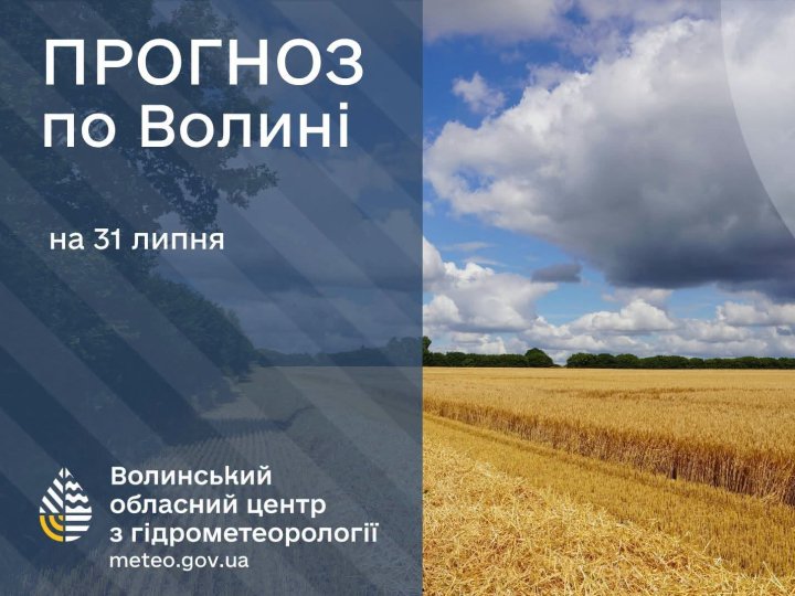 Яка буде погода в Луцьку та на Волині у п'ятницю, 31 липня