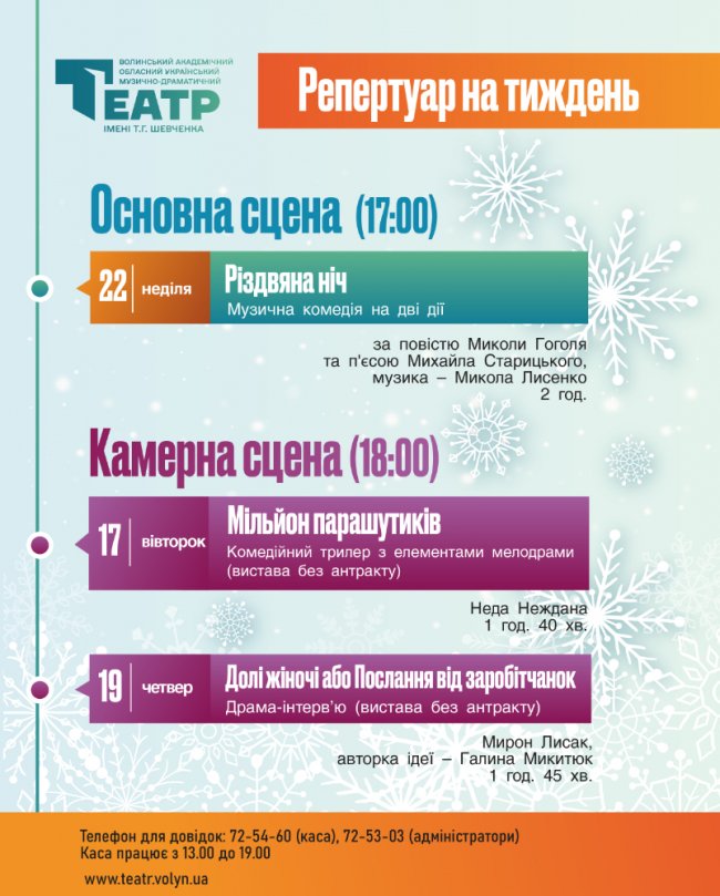 Відчуття дива у Різдвяну ніч: що покажуть у Луцьку 17 – 22 грудня