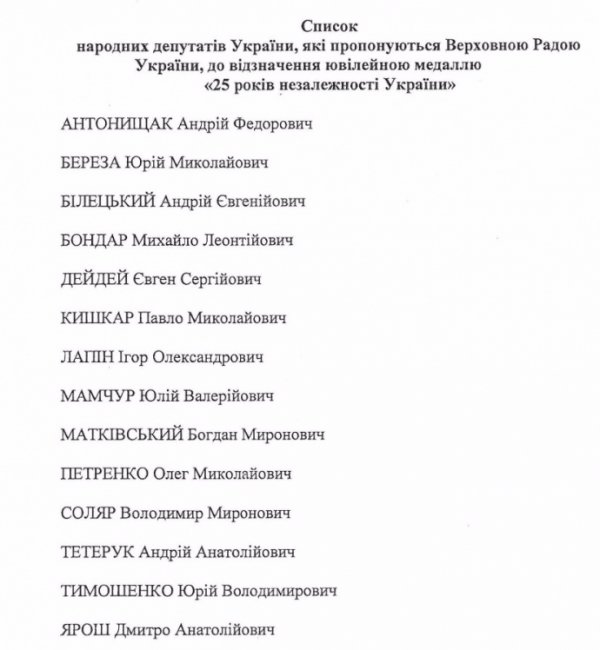 На День Незалежності планують нагородити скандального волинського нардепа