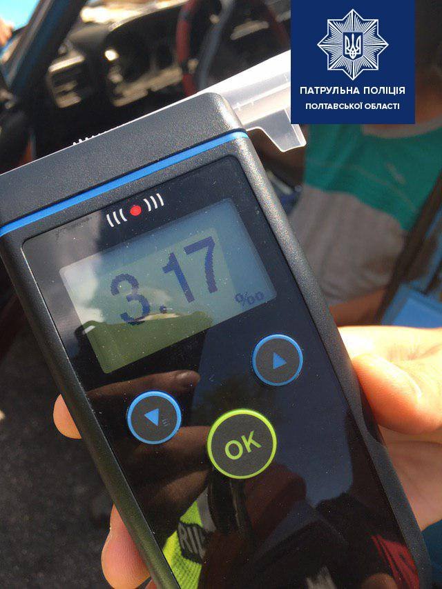 Патрульні спіймали п'янючого водія, який «надихав» у 16 разів більше норми. ФОТО