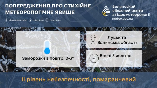 Волинян попередили про небезпеку заморозків