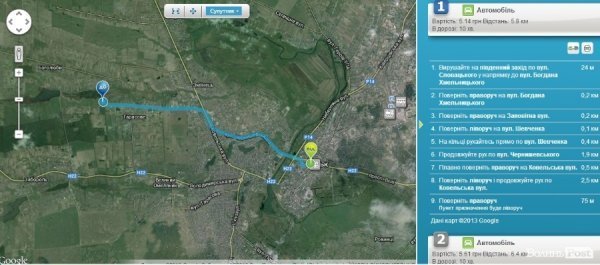 Сервіс easy way визначає, що автомобілем можна дістатися до ставка за 10 хвилин