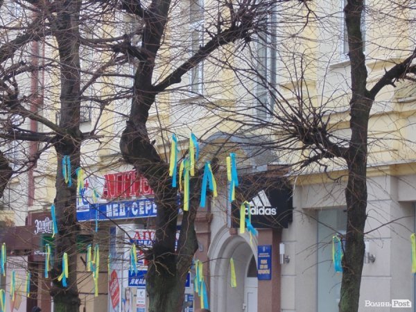 Вулицю в центрі Луцька «забомбили» синьо-жовтими стрічками. ФОТО
