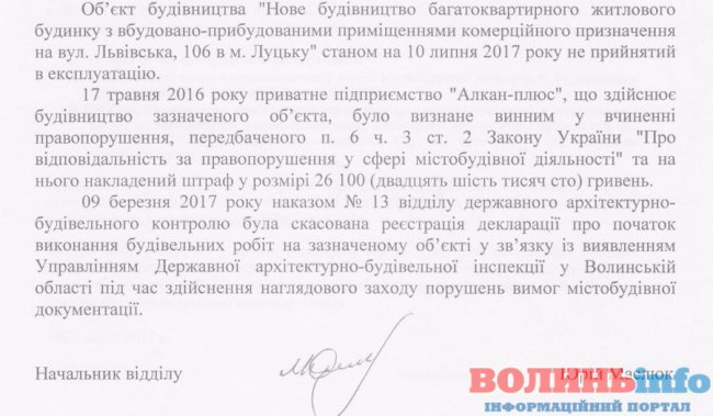 Луцький забудовник зводить будинок з порушенням