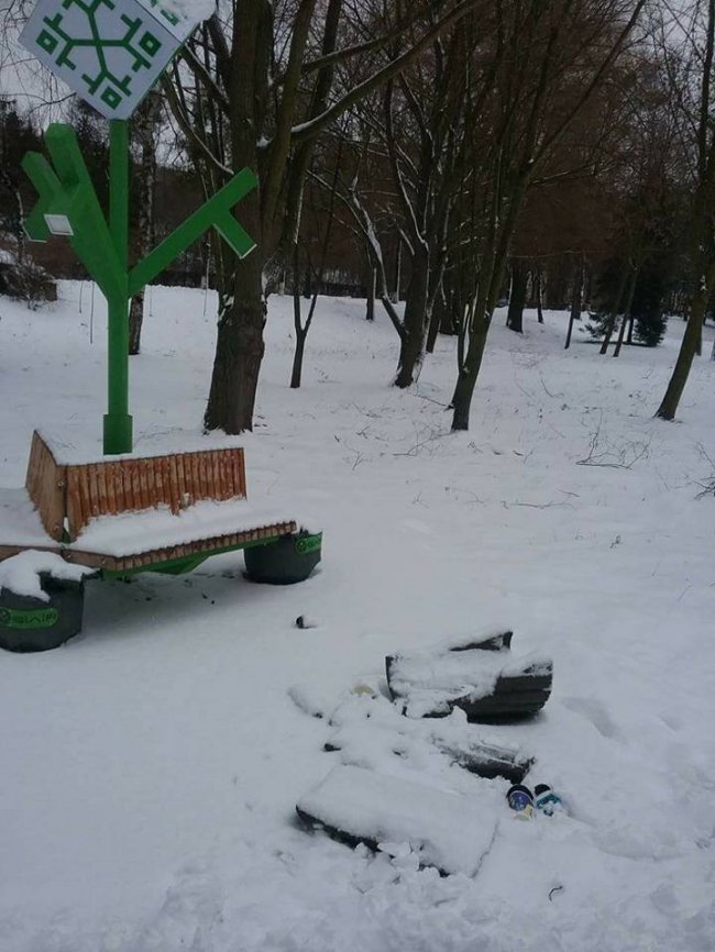 У луцькому парку розтрощили смітник. ФОТО