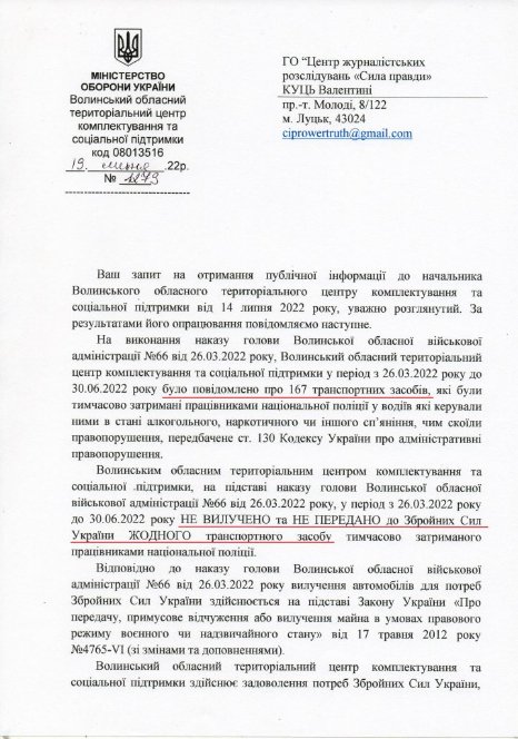 Транспорт для армії: скільки авто не вилучили у п’яних водіїв на Волині і не передали ЗСУ