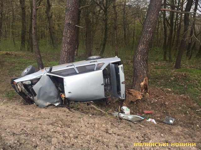 На Волині автівка злетіла з траси і зіткнулася з деревом 