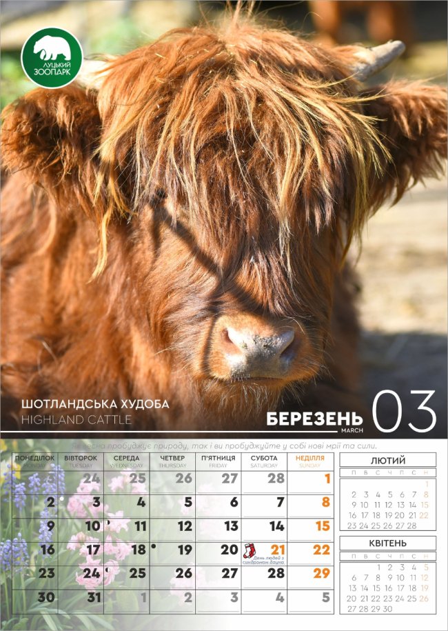 Луцький зоопарк випустив календар зі світлинами своїх підопічних. ФОТО