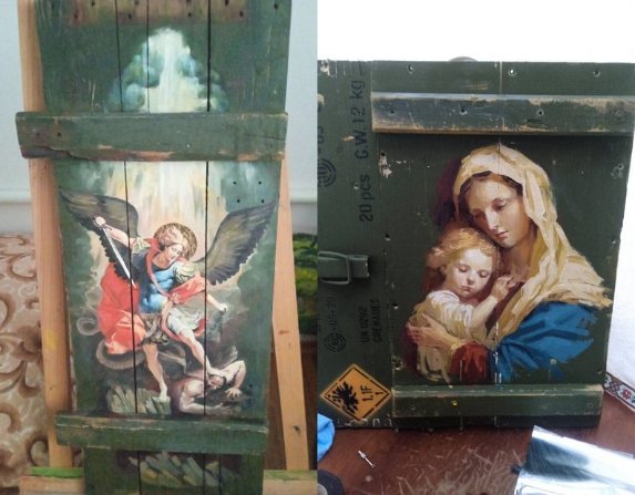 Демобілізований військовий з Волині вчителює і пише ікони на ящиках з-під набоїв