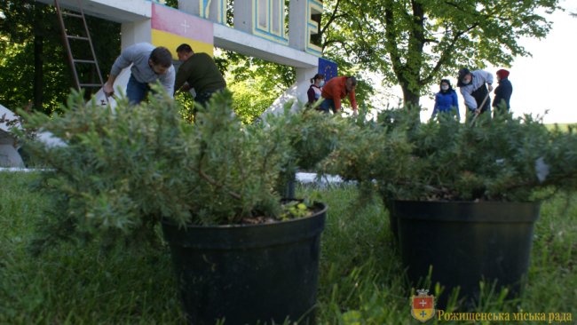 Волиняни розмалювали в'їзний знак рідного міста та висадили біля нього квіти. ФОТО