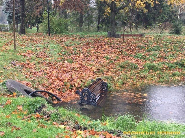 У парку Луцька вандали повикидали лавки в воду