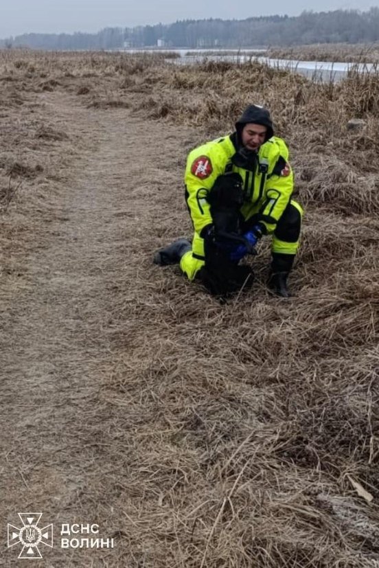 На Волині рятувальники допомогли собаці, який опинився  у крижаній водоймі