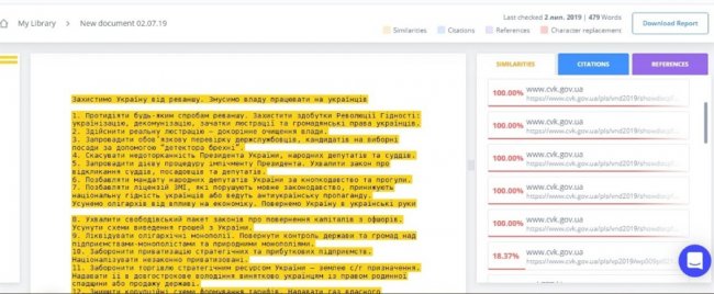  На сайті ЦВК — 5 програм із 100% співпадінням тексту